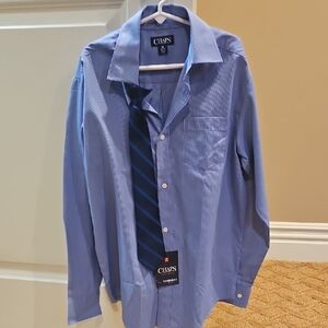 Chaps Boys' Blue Dress Shirt With Tie
